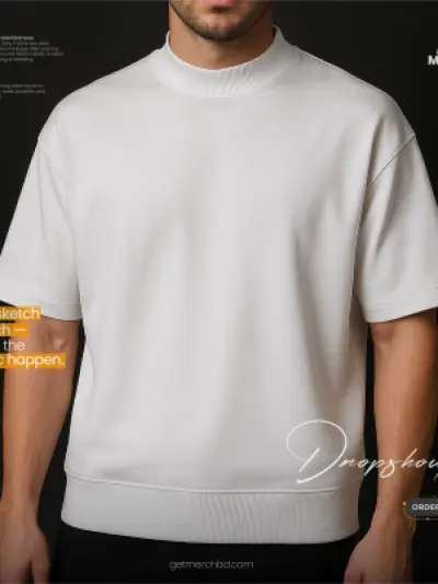 Premium Drop Shoulder - WHITE (With Ribbed Bottom)