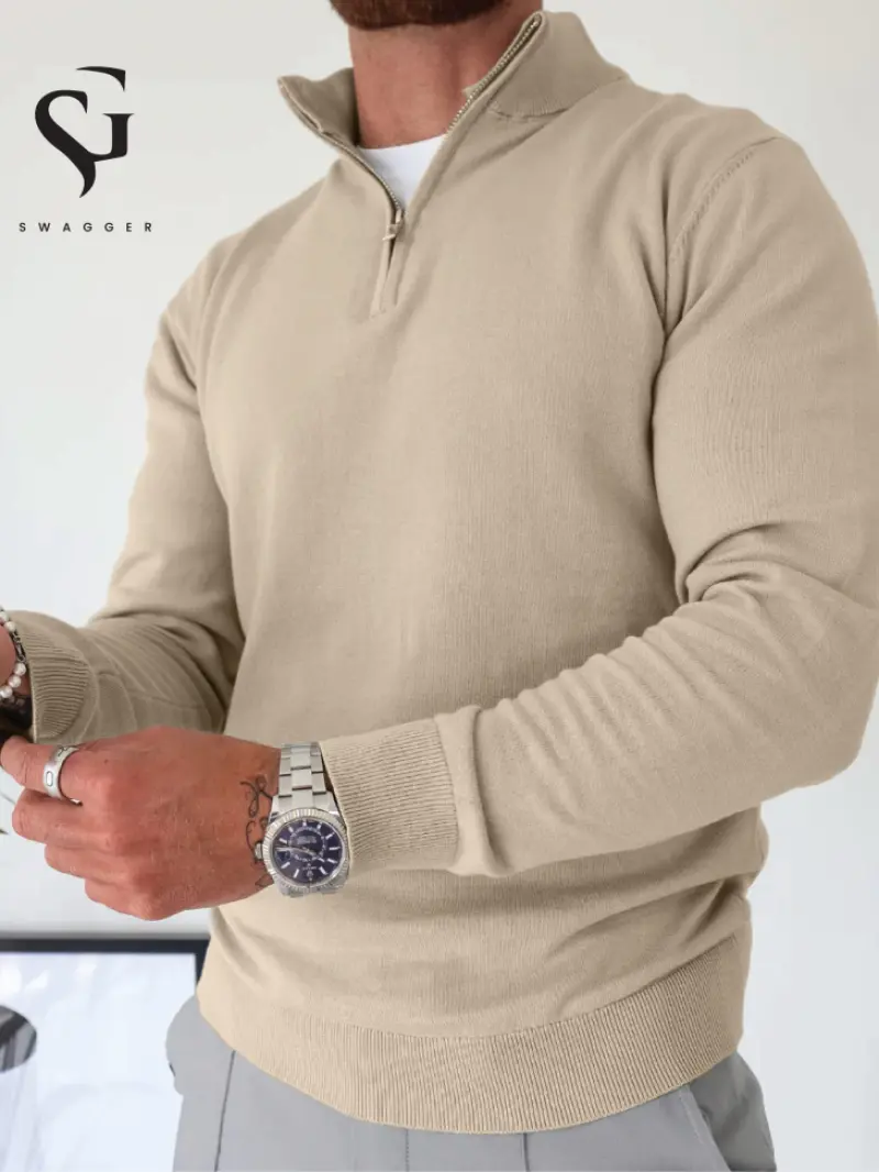 Lt Cream- Half Zip Sweatshirt