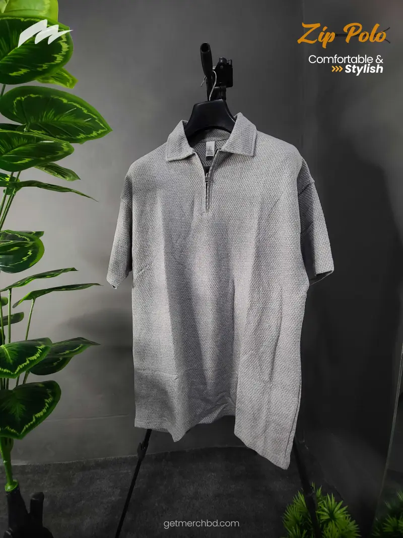 SILVER GREY - ZIP POLO