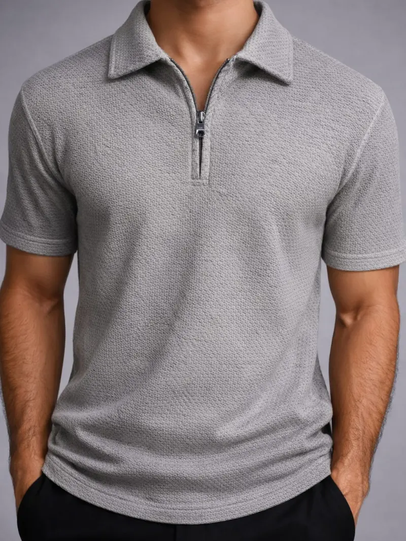 SILVER GREY - ZIP POLO