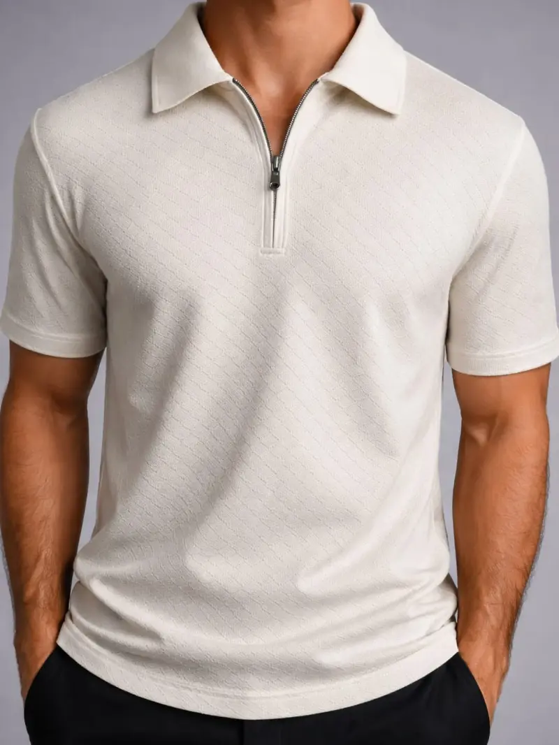 CREAM WHITE - ZIP POLO