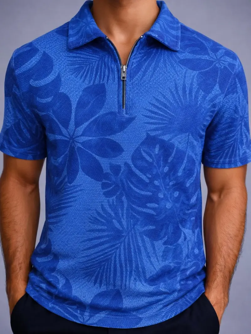 FLORAL PRINT - ZIP POLO